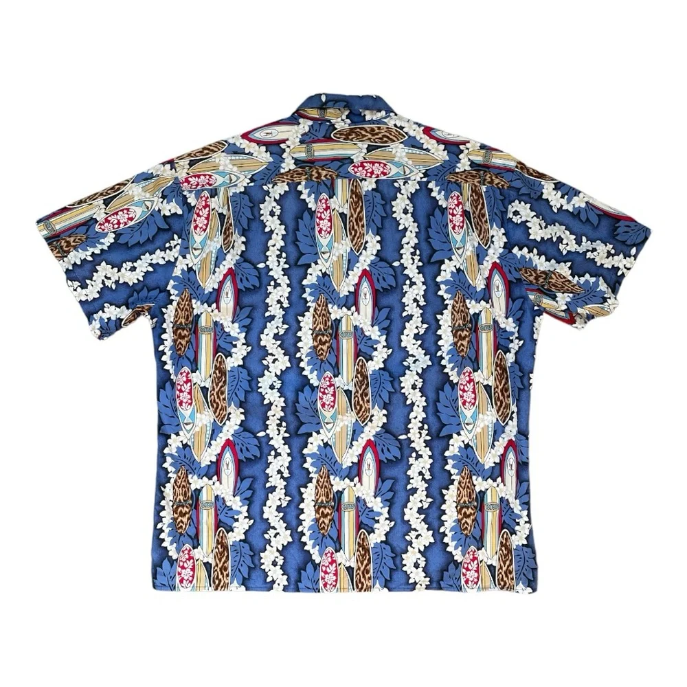 Hilo Hattie Short Sleeve Button Down Shirt, Blue, Size Large - Picture 2 of 6